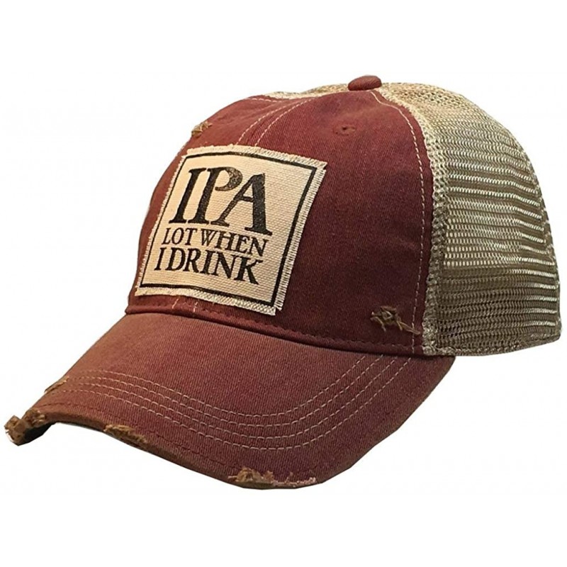 Baseball Caps Distressed Washed Fun Baseball Trucker Mesh Cap - Ipa Lot (Dark Red) - CV18A5LAY7M $23.73