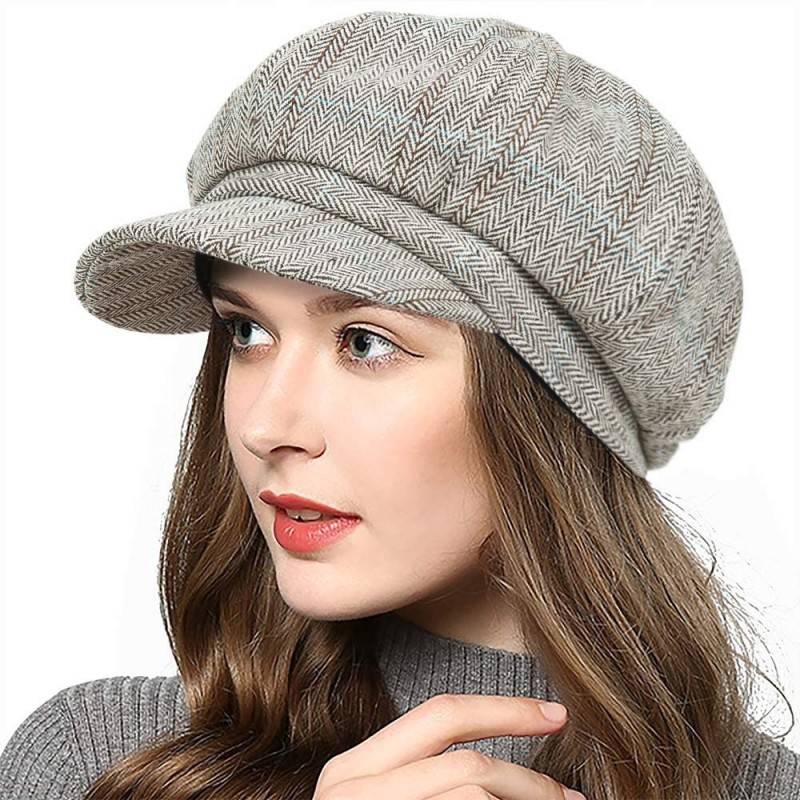 Newsboy Caps Women's Newsboy Cap Spring Wool British Ivy Cabbie Beret Tweed Girls Paperboy Hat - Khaki-1 - CZ18AOGWXSD $18.02