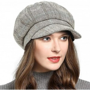 Newsboy Caps Women's Newsboy Cap Spring Wool British Ivy Cabbie Beret Tweed Girls Paperboy Hat - Khaki-1 - CZ18AOGWXSD $18.02