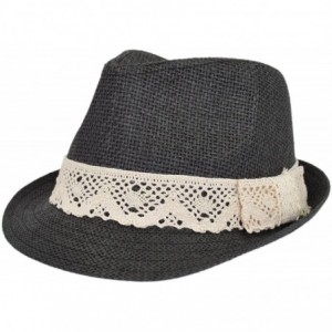 Fedoras Women's Lace Ribbon Band Fedora Straw Sun Hat Available - Black - C611ZQ3DGJ5 $20.91