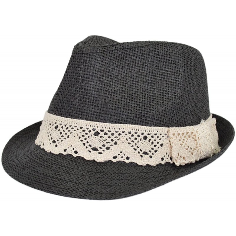 Fedoras Women's Lace Ribbon Band Fedora Straw Sun Hat Available - Black - C611ZQ3DGJ5 $13.04