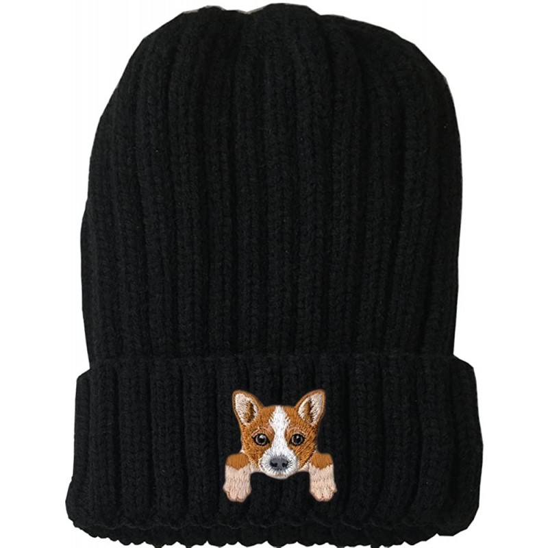 Skullies & Beanies [ Welsh Corgi ] Cute Embroidered Puppy Dog Warm Knit Fleece Winter Beanie Skull Cap - Black - CM189RY6ZXR ...