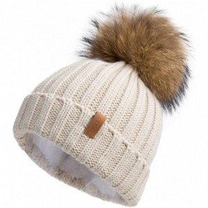 Skullies & Beanies Women Winter Knitted Beanie Hat with Fur Pom Bobble Hat Skull Beanie for Women - Beige( Gold Pompom) - C01...