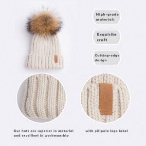 Skullies & Beanies Women Winter Knitted Beanie Hat with Fur Pom Bobble Hat Skull Beanie for Women - Beige( Gold Pompom) - C01...