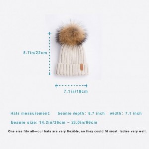 Skullies & Beanies Women Winter Knitted Beanie Hat with Fur Pom Bobble Hat Skull Beanie for Women - Beige( Gold Pompom) - C01...