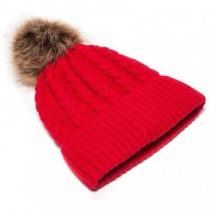 Skullies & Beanies Womens Winter Knit Slouchy Beanie Hat Warm Skull Ski Cap Faux Fur Pompom Hats for Women - Red - C318ZUWH0N...