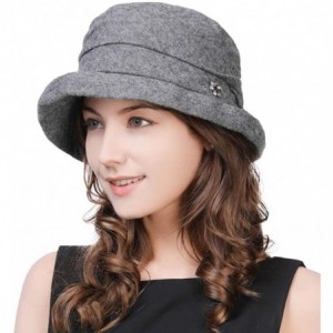 Bucket Hats Women Winter Wool Bucket Hat 1920s Vintage Cloche Bowler Hat with Bow/Flower Accent - 16060dark Grey - CN18Y5DDIO...