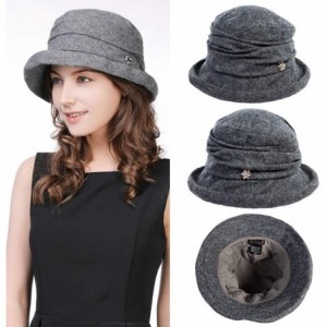 Bucket Hats Women Winter Wool Bucket Hat 1920s Vintage Cloche Bowler Hat with Bow/Flower Accent - 16060dark Grey - CN18Y5DDIO...