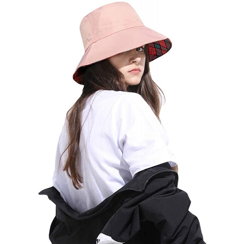 Bucket Hats Plaid Tartan Bucket Hats for Women Vintage Rollable Fisherman Sun Cap - C-hotpinkmulti - CV18QNDHNTA $15.38