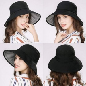 Bucket Hats Womens UPF50+ Summer Sunhat Bucket Packable Wide Brim Hats w/Chin Cord - 00021_black - C218RZTZK8C $18.37