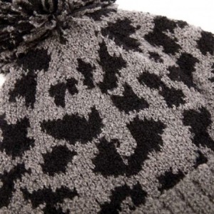 Skullies & Beanies Soft Fall Winter Knit Leopard Beanie Cap Big Pompom Hat for Women - Grey - CG18YYT80OR $11.09