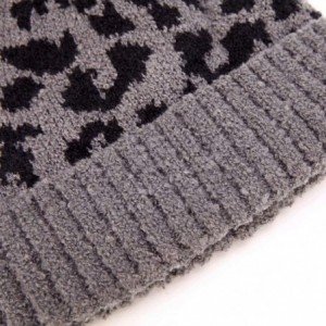 Skullies & Beanies Soft Fall Winter Knit Leopard Beanie Cap Big Pompom Hat for Women - Grey - CG18YYT80OR $11.09