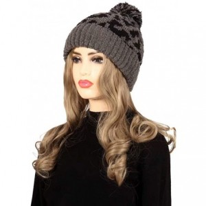 Skullies & Beanies Soft Fall Winter Knit Leopard Beanie Cap Big Pompom Hat for Women - Grey - CG18YYT80OR $11.09