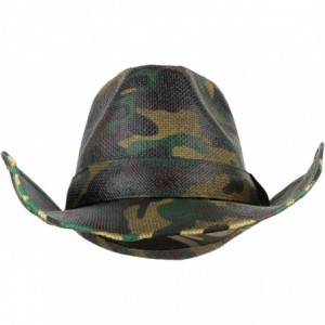 Cowboy Hats Woodland Camouflage Print Western Paper Straw Cowboy Hat - Camo - CM18GLG2EN0 $37.00