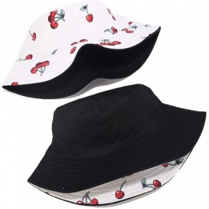Bucket Hats Unisex Print Double-Side-Wear Reversible Bucket Hat - Cherry White - C818WXQON2T $28.55