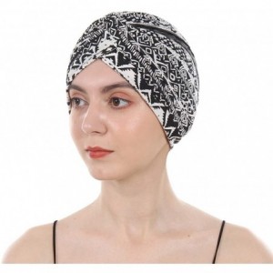 Skullies & Beanies Women's Cotton Turban Elastic Beanie Printing Sleep Bonnet Chemo Cap Hair Loss Hat - Black - CK18RQ33A5K $...