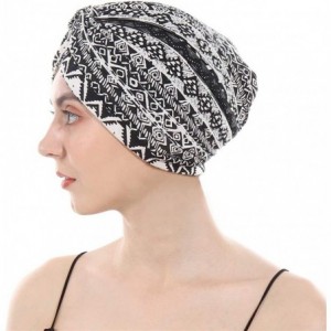 Skullies & Beanies Women's Cotton Turban Elastic Beanie Printing Sleep Bonnet Chemo Cap Hair Loss Hat - Black - CK18RQ33A5K $...