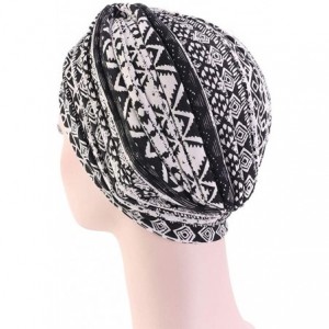 Skullies & Beanies Women's Cotton Turban Elastic Beanie Printing Sleep Bonnet Chemo Cap Hair Loss Hat - Black - CK18RQ33A5K $...