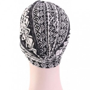 Skullies & Beanies Women's Cotton Turban Elastic Beanie Printing Sleep Bonnet Chemo Cap Hair Loss Hat - Black - CK18RQ33A5K $...