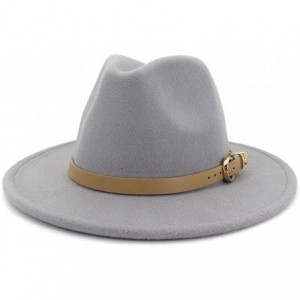 Fedoras Women Hats for Winter Wide Brim Fedora Hat with Classic Belt Buckle - Light Grey - CJ18Z0XA3CM $27.99