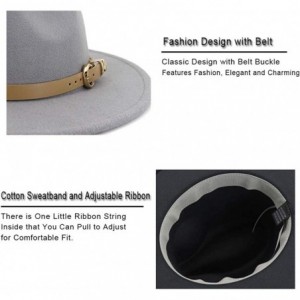 Fedoras Women Hats for Winter Wide Brim Fedora Hat with Classic Belt Buckle - Light Grey - CJ18Z0XA3CM $17.45