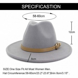 Fedoras Women Hats for Winter Wide Brim Fedora Hat with Classic Belt Buckle - Light Grey - CJ18Z0XA3CM $17.45