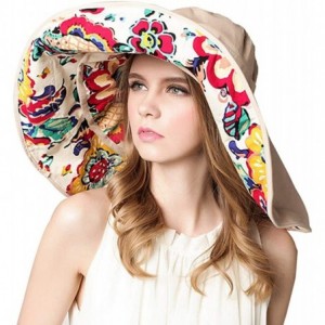 Sun Hats Women Floppy Crocheted Straw Hat Women Wide Large Brim Roll-up Sun Hat - Sun Hat-beige - C018WOQURS3 $42.59