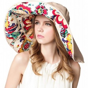 Sun Hats Women Floppy Crocheted Straw Hat Women Wide Large Brim Roll-up Sun Hat - Sun Hat-beige - C018WOQURS3 $28.59