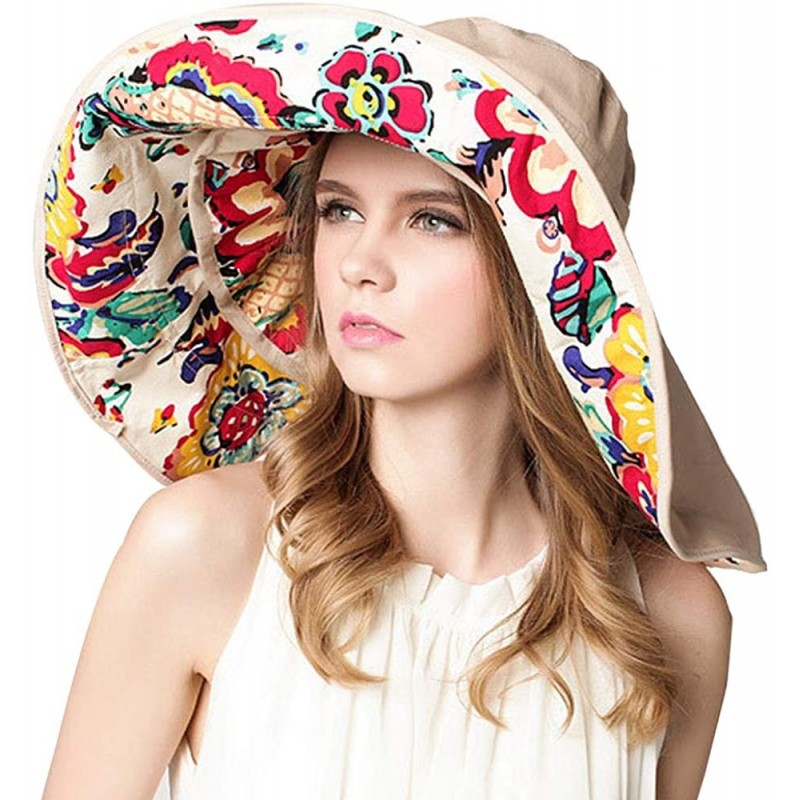 Sun Hats Women Floppy Crocheted Straw Hat Women Wide Large Brim Roll-up Sun Hat - Sun Hat-beige - C018WOQURS3 $28.59