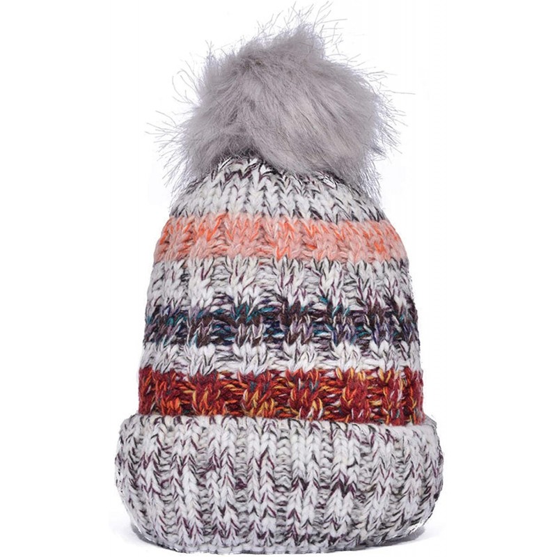 Skullies & Beanies Womens Winter Knit Beanie Hat Warm Fleece Pom Pom Slouchy Skull Ski Caps - Confetti Gray - CI18GKXO0DK $8.80