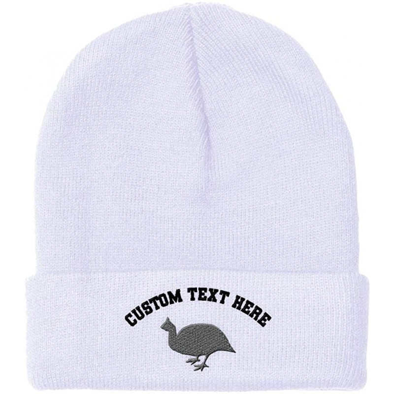 Skullies & Beanies Custom Beanie for Men & Women Guinea Fowl Embroidery Acrylic Skull Cap Hat - White - CA18ZS4933H $11.18