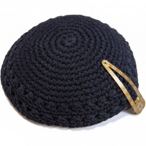 Skullies & Beanies Classic Knitted 17 cm Navy Blue Cotton Kippah Jewish Traditional Kippa Yarmulke Round - CF12CQ9U9N7 $8.88