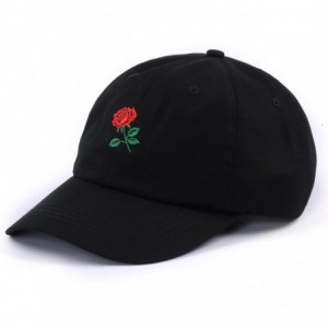 Baseball Caps Rose Embroidered Dad Hat Women Men Cute Adjustable Cotton Floral Baseball Cap - Black - CU17YLU5GIG $26.03