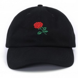 Baseball Caps Rose Embroidered Dad Hat Women Men Cute Adjustable Cotton Floral Baseball Cap - Black - CU17YLU5GIG $14.23