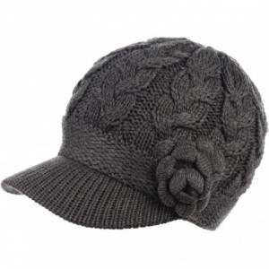 Newsboy Caps Women's Winter Fleece Lined Elegant Flower Cable Knit Newsboy Cabbie Hat - Charcoal Gray Cable Flower - CL18IIIH...