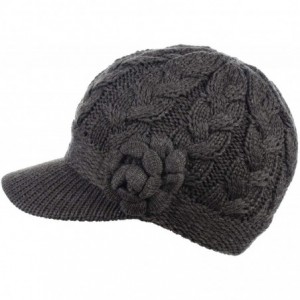 Newsboy Caps Women's Winter Fleece Lined Elegant Flower Cable Knit Newsboy Cabbie Hat - Charcoal Gray Cable Flower - CL18IIIH...