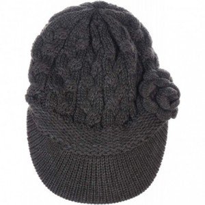 Newsboy Caps Women's Winter Fleece Lined Elegant Flower Cable Knit Newsboy Cabbie Hat - Charcoal Gray Cable Flower - CL18IIIH...