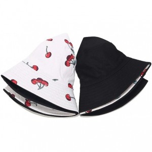 Bucket Hats Unisex Print Double-Side-Wear Reversible Bucket Hat - Cherry White - C818WXQON2T $28.55