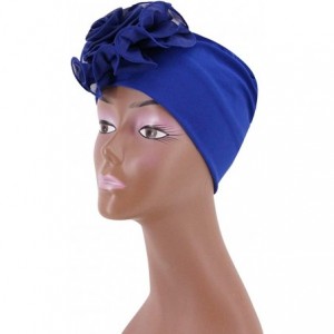 Sun Hats Shiny Metallic Turban Cap Indian Pleated Headwrap Swami Hat Chemo Cap for Women - Sapphire African Flower - C7198W5K...