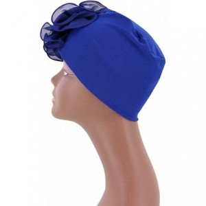 Sun Hats Shiny Metallic Turban Cap Indian Pleated Headwrap Swami Hat Chemo Cap for Women - Sapphire African Flower - C7198W5K...