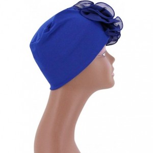 Sun Hats Shiny Metallic Turban Cap Indian Pleated Headwrap Swami Hat Chemo Cap for Women - Sapphire African Flower - C7198W5K...