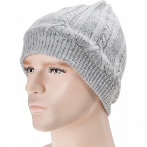 Skullies & Beanies Mens Winter Warm Cable Knit Beanies Hat Skullies Cap with Fleece Lining - Gray - CO186XQXAE8 $7.51