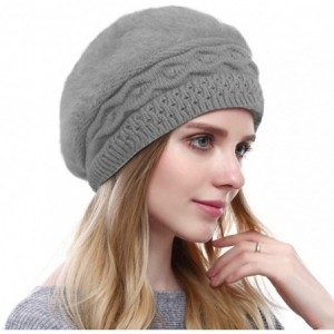 Berets Women's Solid Knit Furry French Beret - Fall Winter Fleece Lined Paris Artist Cap Beanie Hat - A-grey - CW18QG3GRIZ $7.18