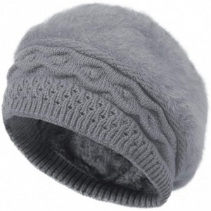 Berets Women's Solid Knit Furry French Beret - Fall Winter Fleece Lined Paris Artist Cap Beanie Hat - A-grey - CW18QG3GRIZ $7.18