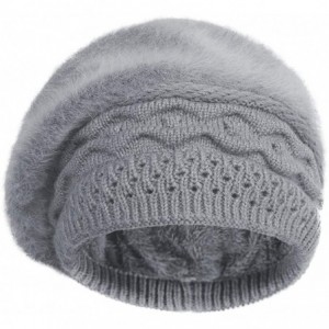 Berets Women's Solid Knit Furry French Beret - Fall Winter Fleece Lined Paris Artist Cap Beanie Hat - A-grey - CW18QG3GRIZ $7.18