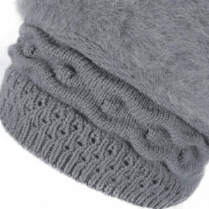 Berets Women's Solid Knit Furry French Beret - Fall Winter Fleece Lined Paris Artist Cap Beanie Hat - A-grey - CW18QG3GRIZ $7.18