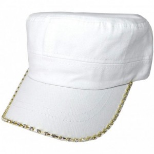 Baseball Caps Women's Military Cadet Army Cap Hat with Bling -Rhinestone Crystals on Brim - White - CP18SZYN37M $12.20
