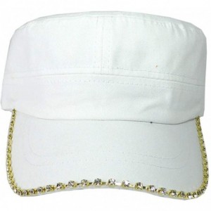 Baseball Caps Women's Military Cadet Army Cap Hat with Bling -Rhinestone Crystals on Brim - White - CP18SZYN37M $12.20