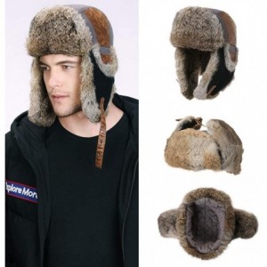 Bomber Hats 100% Rabbit Fur Winter Hats for Men Womens Warm Ushanka Russian Trapper Hat Outdoor Hunting Ski - 67191grey - CU1...