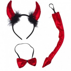 Headbands Red Fluffy Devil Ears Stretch Headband Bowtie Bendable Tail Halloween Holloween Costume - Red - CL1867N8O4D $11.21